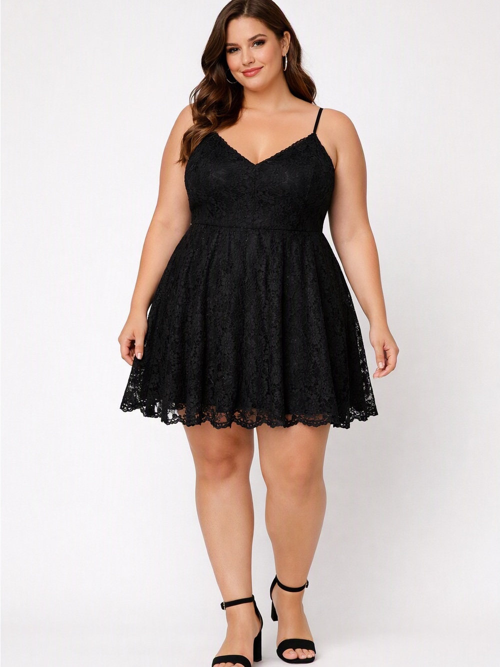 torrid Black Lace V-Neck Fit-and-Flare Midi Dress
